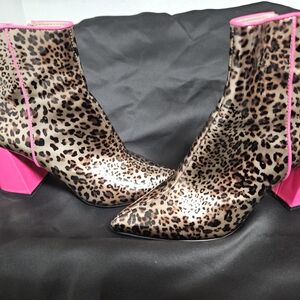 Leopard Print Ankle Boots with Pink Accents
